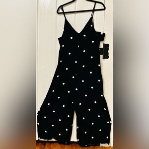 Free People black with White Polka Dots wide leg romper
